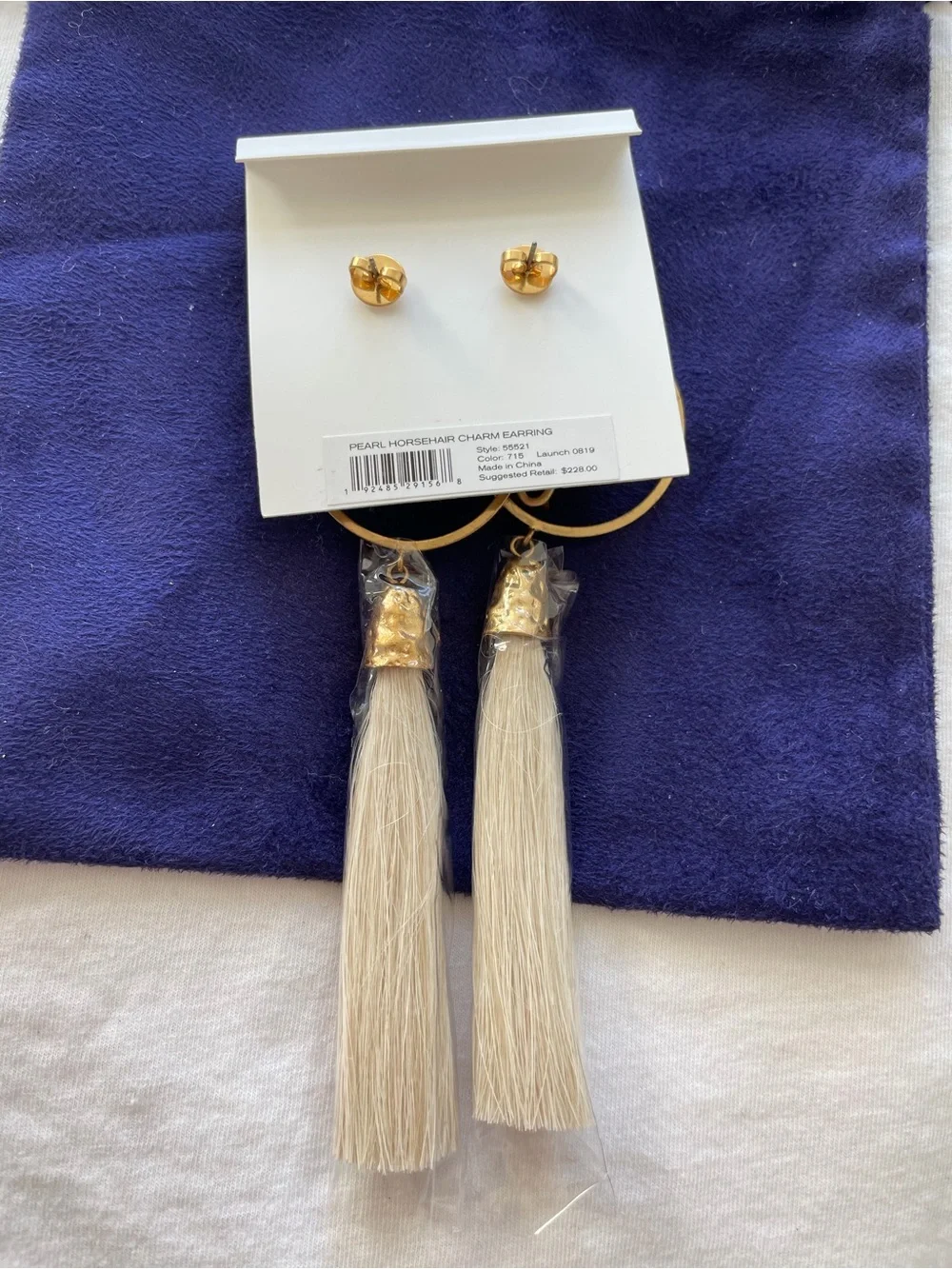 Tory Burch Pearl, Navy & Ivory Tassel Drop Earrings